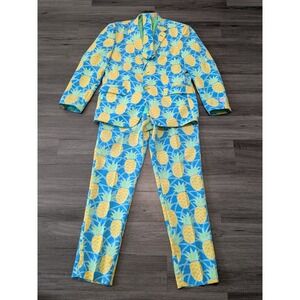OppoSuits Men's Blue Pineapple Print Party 2 Piece Suit with Tie Size 36x33 46R